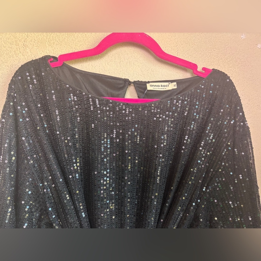 NWT Anna-Kaci Black Sequin Belted Crew Neck Long Sleeve Mini Party Dress XL - Picture 6 of 12
